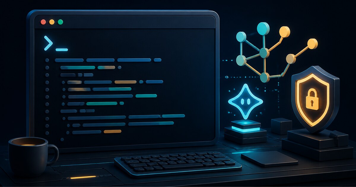 Linux-Terminal mit KI-Coding-Agent, Git-Verzweigung und Sicherheitsschild