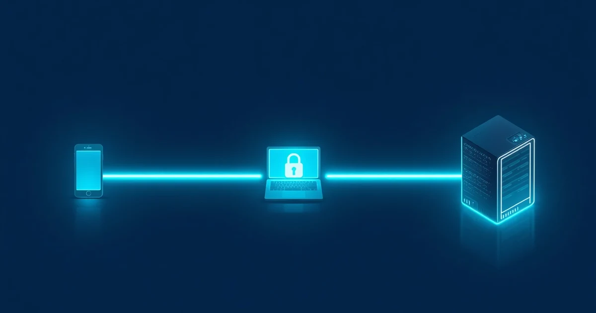 Architekturkette: Smartphone verbindet sich über einen sicheren Relay mit einem Desktop-Rechner, der per SSH einen Linux-Server mit der Codex CLI erreicht